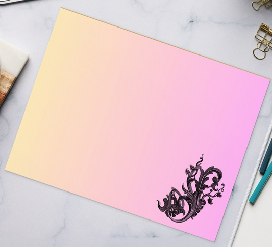 Art Nouveau Filigree Design Orange Yellow Pink Gradient Stationery Notepad 11″ x 8.5″