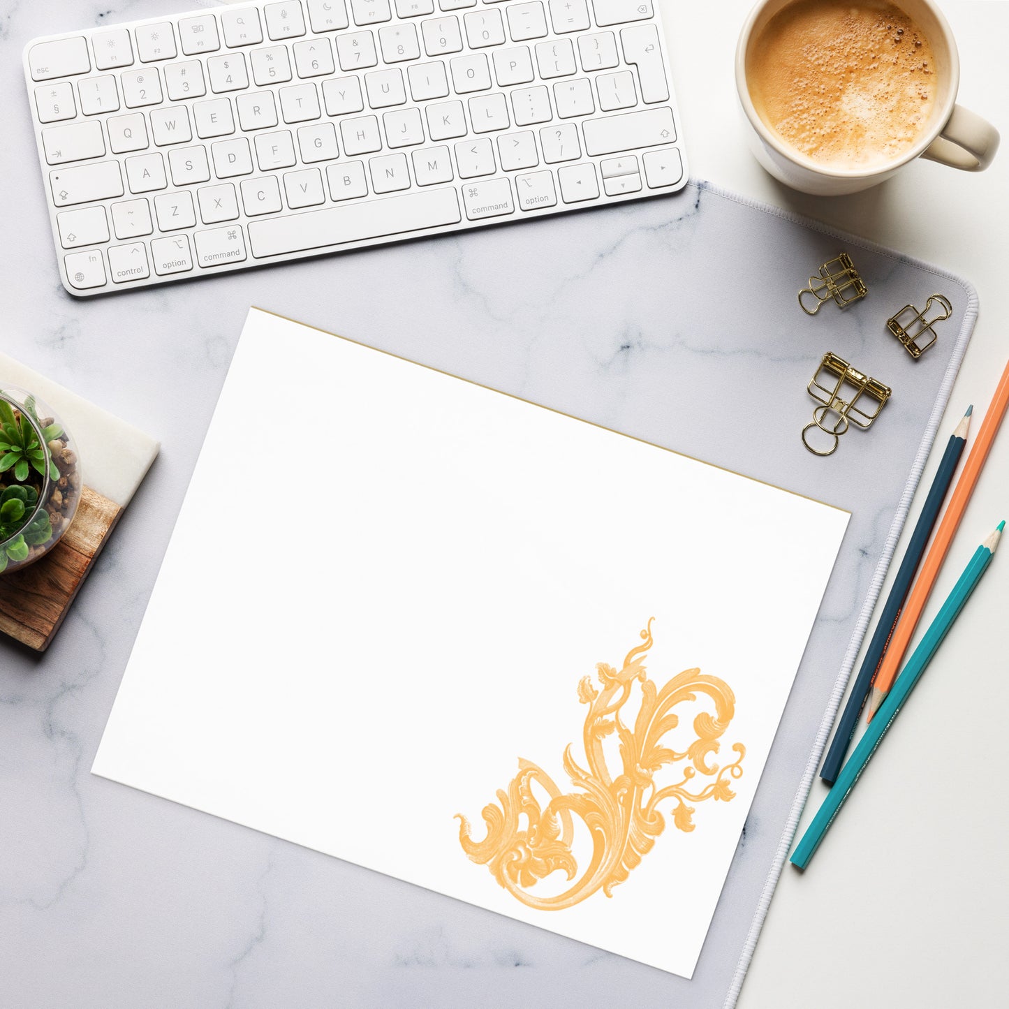 Art Nouveau Filigree Orange Design Stationery Notepad 11″ x 8.5″