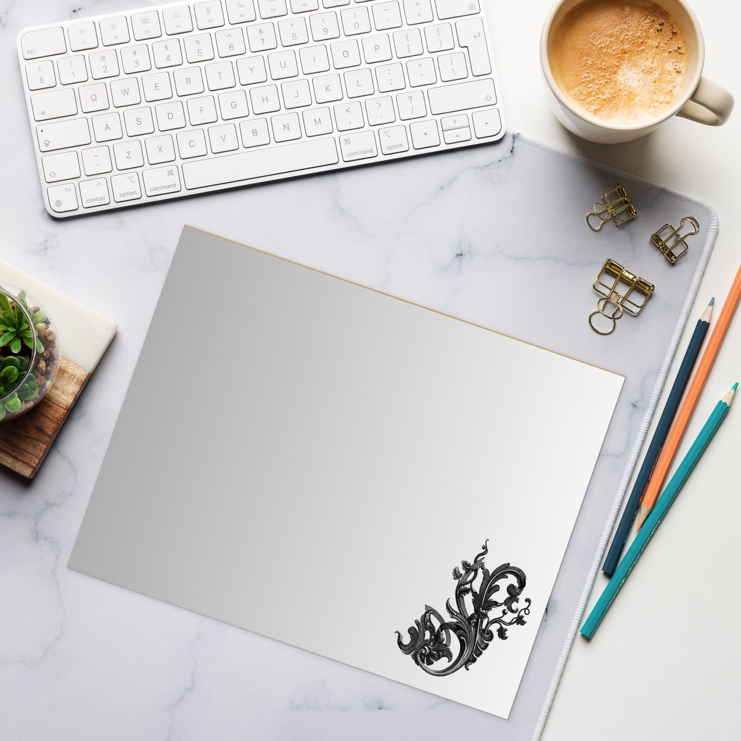 Art Nouveau Filigree Design Gray Gradient Stationery Notepad 11″ x 8.5″