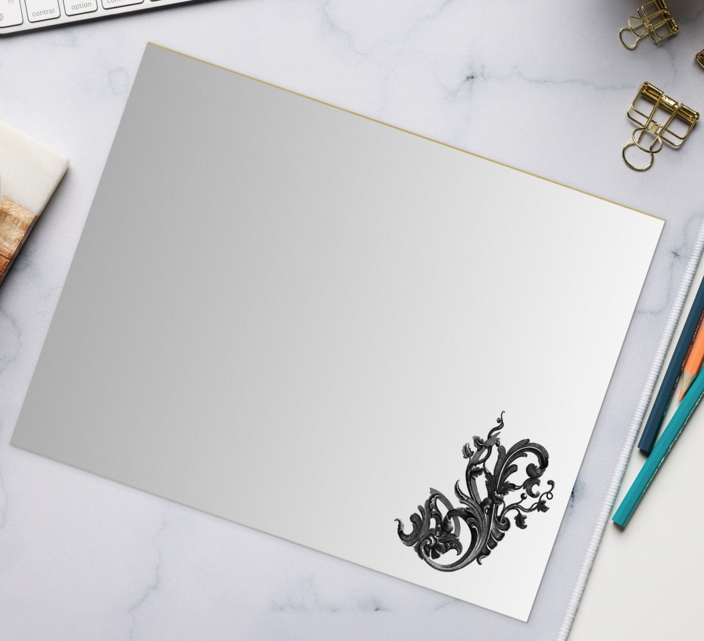 Art Nouveau Filigree Design Gray Gradient Stationery Notepad 11″ x 8.5″