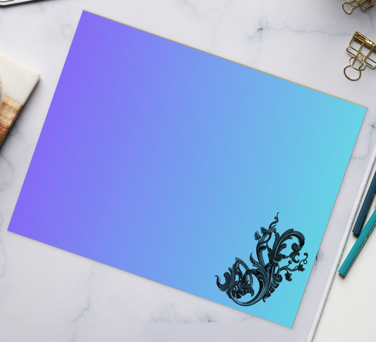 Art Nouveau Filigree Design Purple Blue Gradient Stationery Notepad 11″ x 8.5″