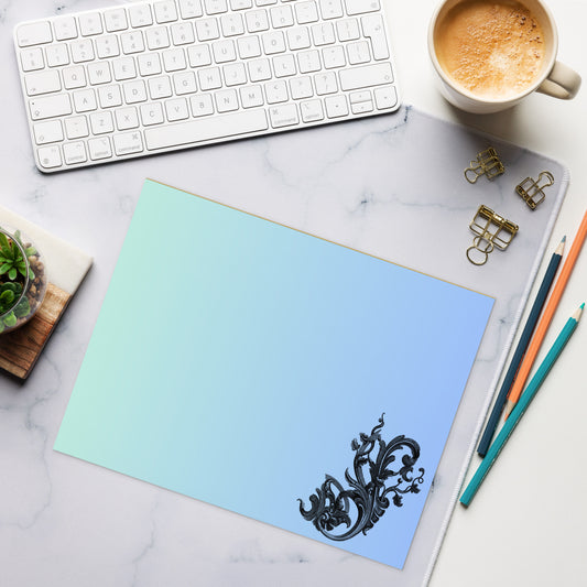 Art Nouveau Filigree Design Green Blue Gradient Stationery Notepad 11″ x 8.5″