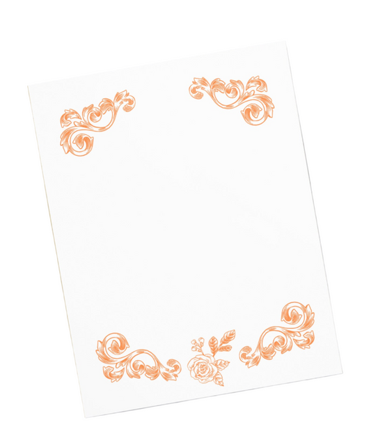 Flower Filigree Orange Design Stationery Notepad 11″ x 8.5″