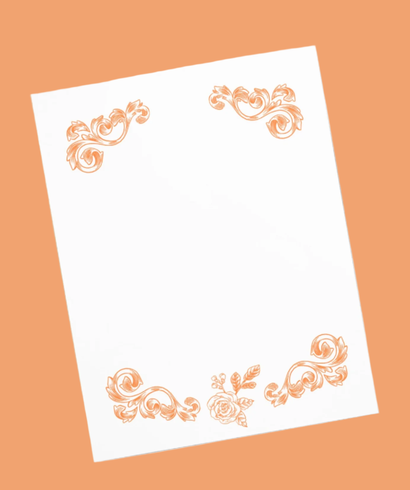 Flower Filigree Orange Design Stationery Notepad 11″ x 8.5″