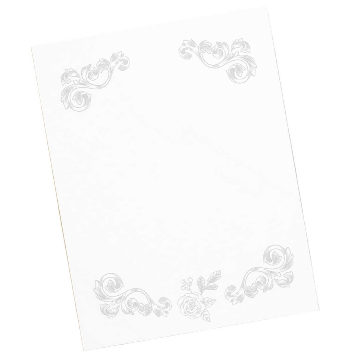 Flower Filigree Design Gray Stationery Notepad 11″ x 8.5″