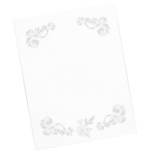 Flower Filigree Design Gray Stationery Notepad 11″ x 8.5″