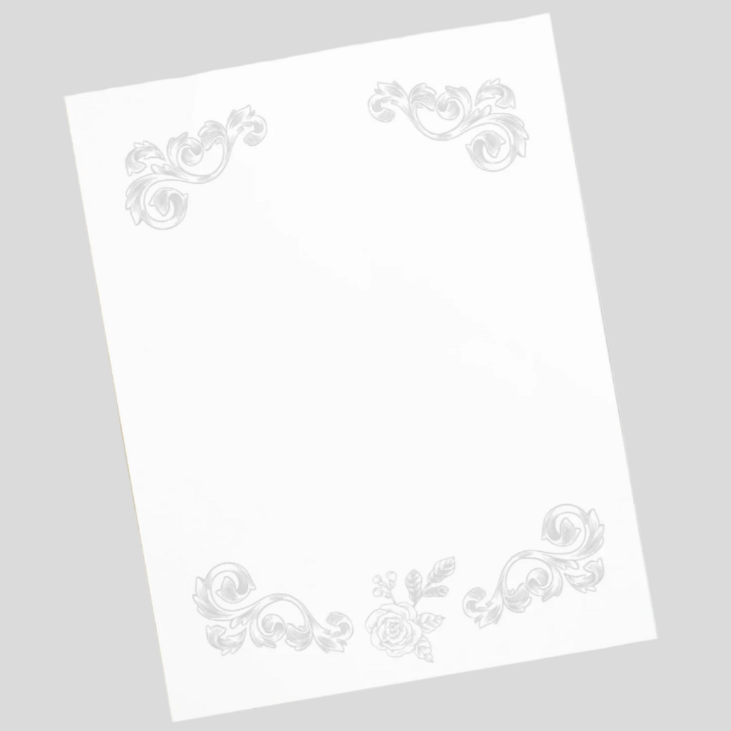 Flower Filigree Design Gray Stationery Notepad 11″ x 8.5″