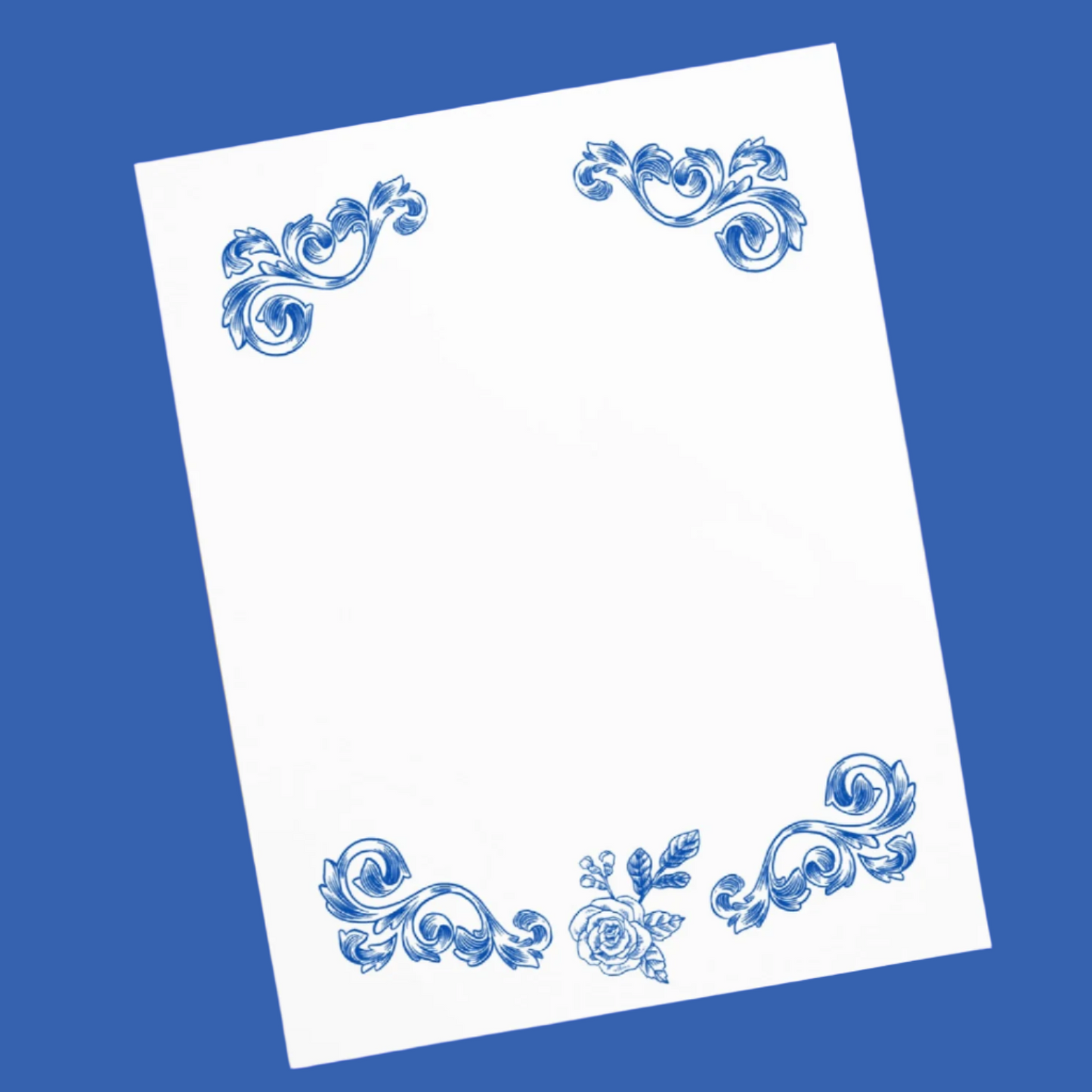 Flower Filigree Deep Blue Design Stationery Notepad 11″ x 8.5″