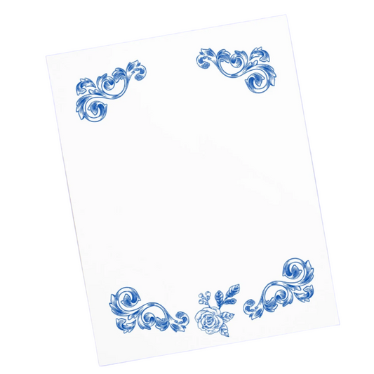 Flower Filigree Deep Blue Design Stationery Notepad 11″ x 8.5″
