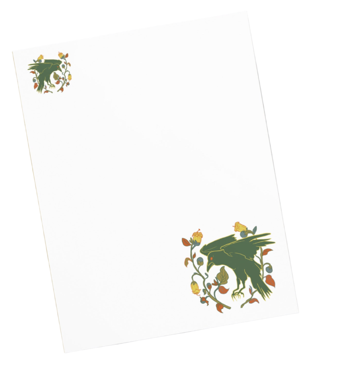 Retro Style Raven Green Bird Stationery Notepad 11″ x 8.5″