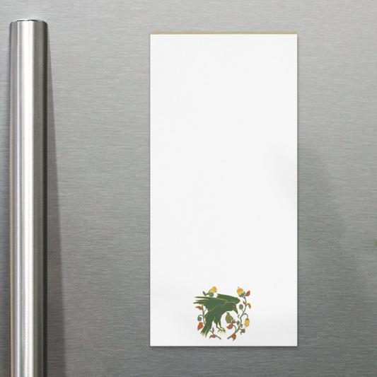 Retro Style Raven Green Bird Magnetic Notepad 4.25″×9″ Magnetic Back