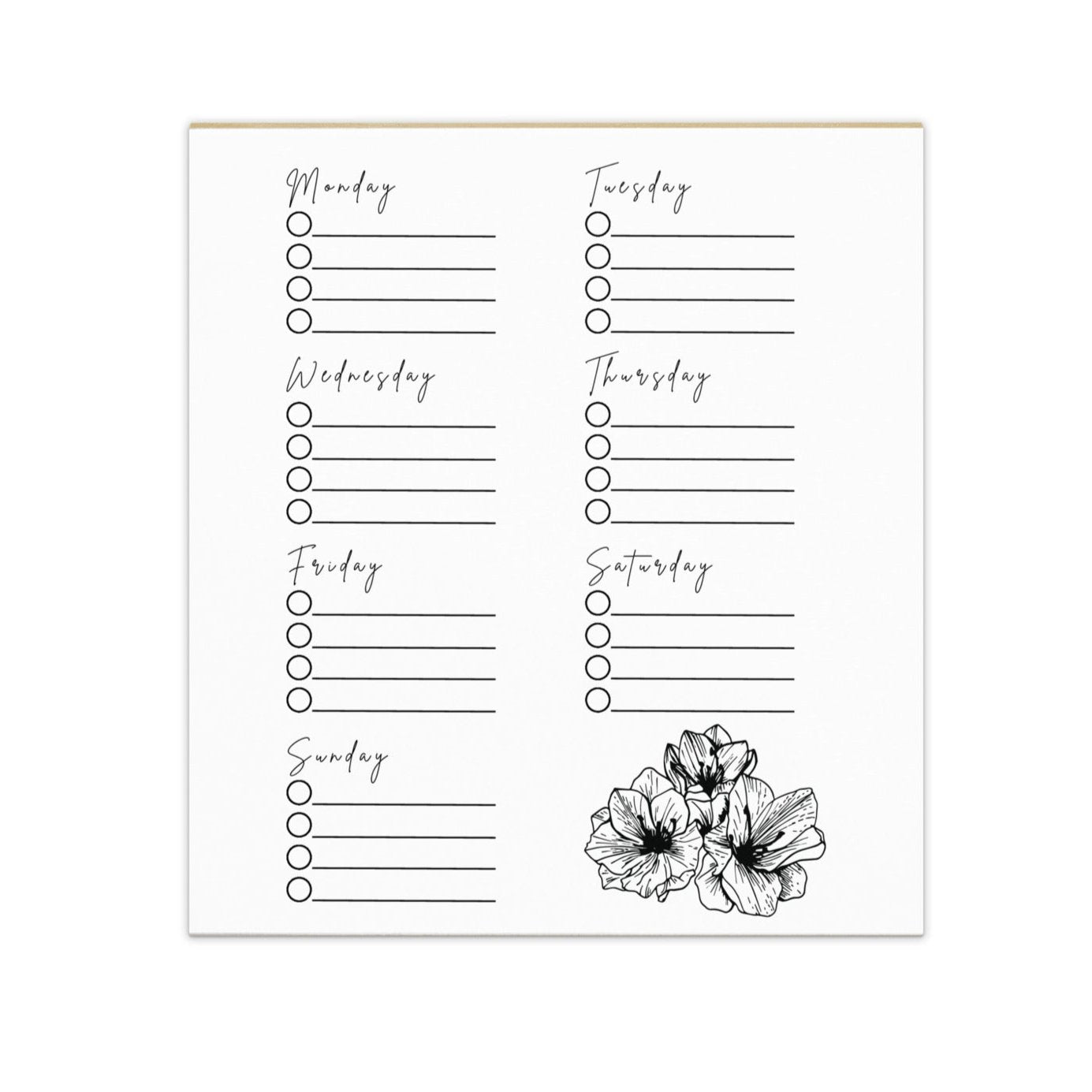 Large Memo Notepad Weekly Check List Flower Design Stationery 5.5″ × 6″