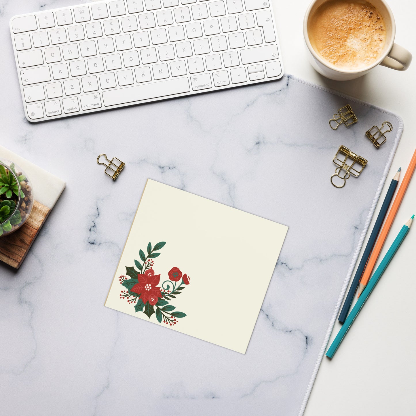 Large Memo Notepad Poinsettia Holly Berry Cream Stationery 5.5″ × 6″