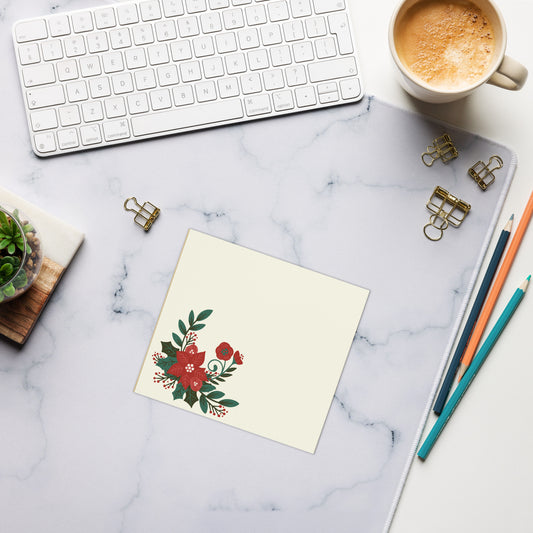 Large Memo Notepad Poinsettia Holly Berry Cream Stationery 5.5″ × 6″