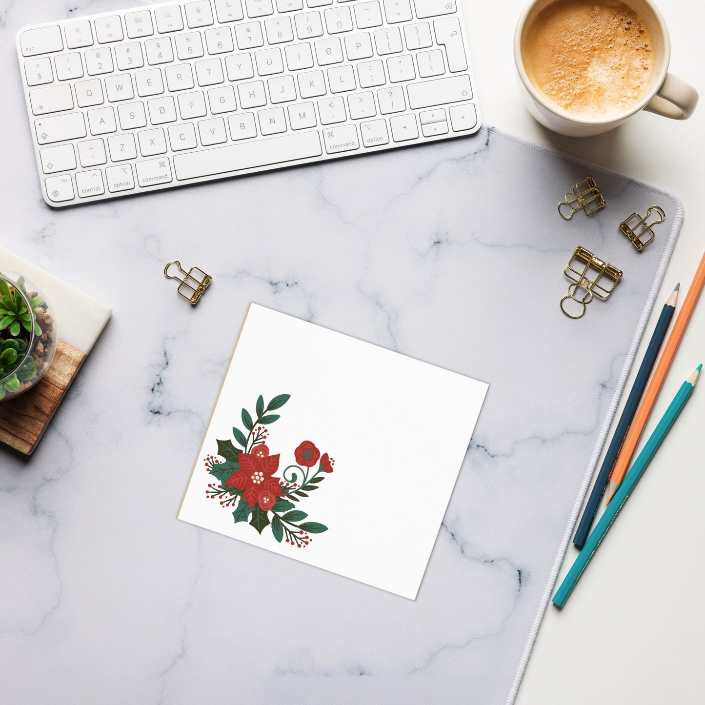 Large Memo Notepad Poinsettia Holly Berry Stationery 5.5″ × 6″