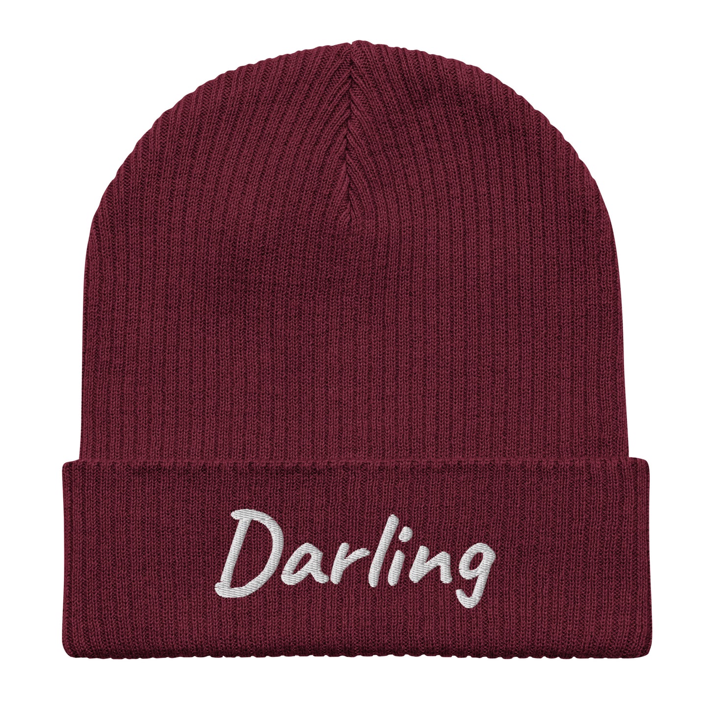 Darling Embroidered Ribbed Beanie 100% Organic Cotton 7 Colors Available