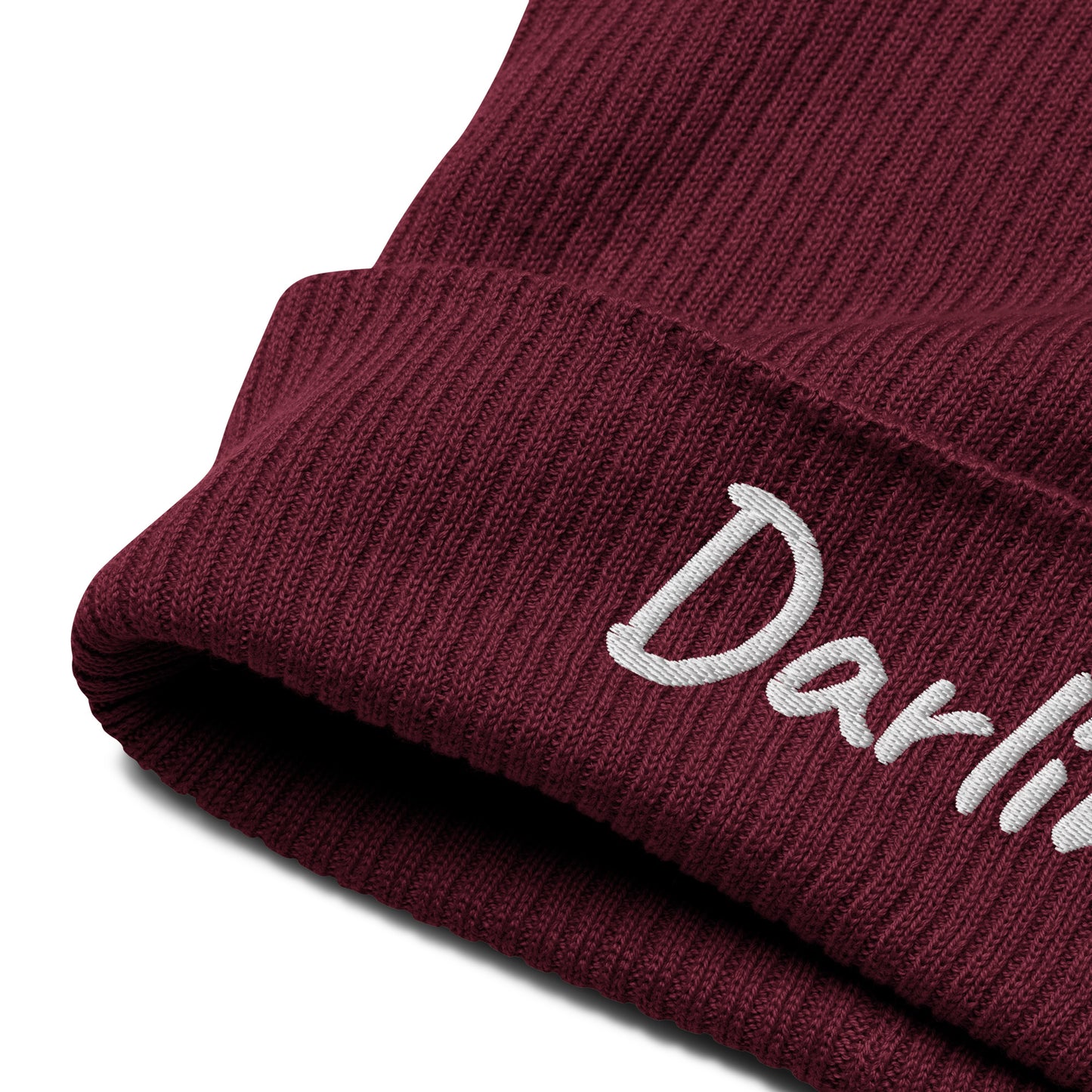 Darling Embroidered Ribbed Beanie 100% Organic Cotton 7 Colors Available