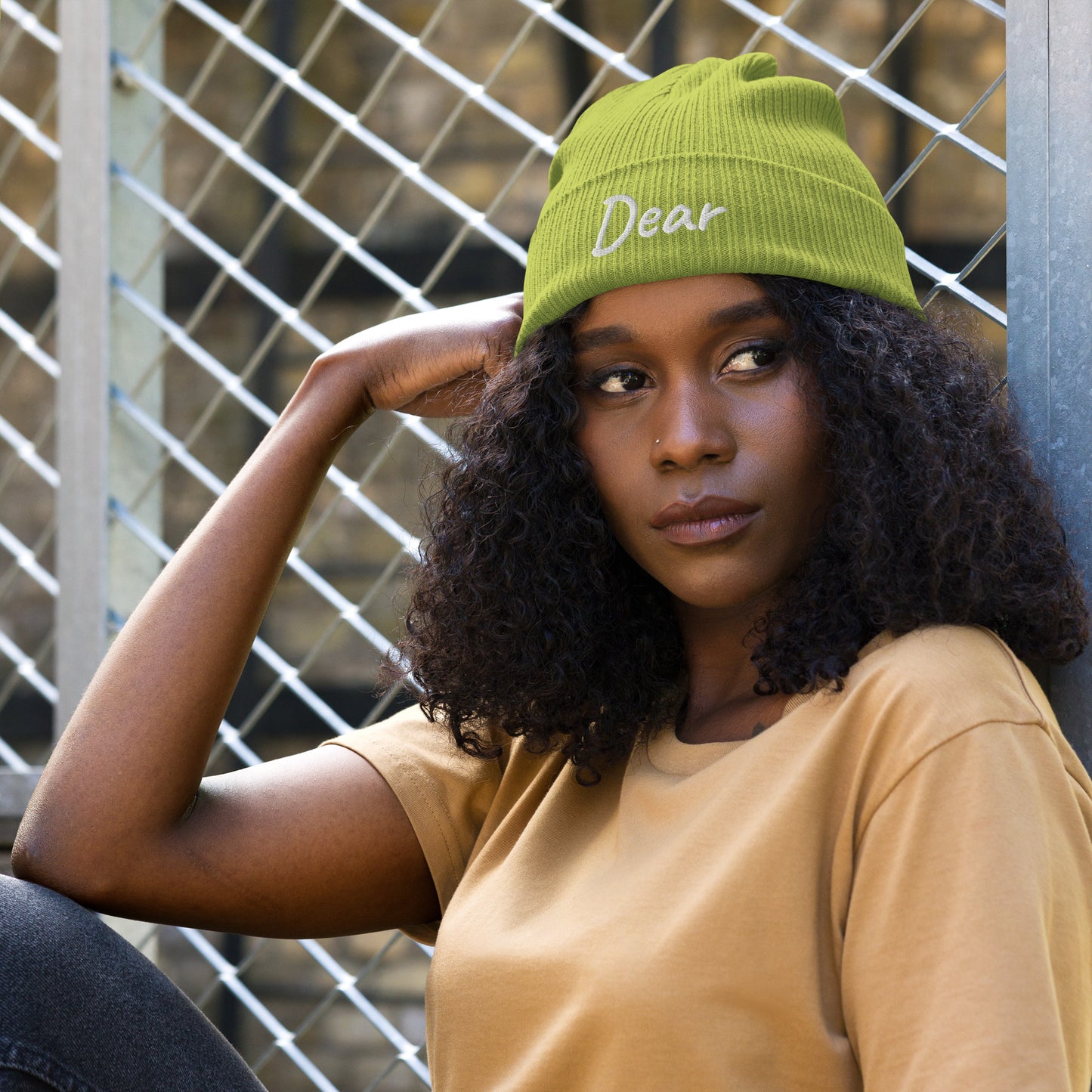 Dear Embroidered Ribbed Beanie 100% Organic Cotton 7 Colors Available