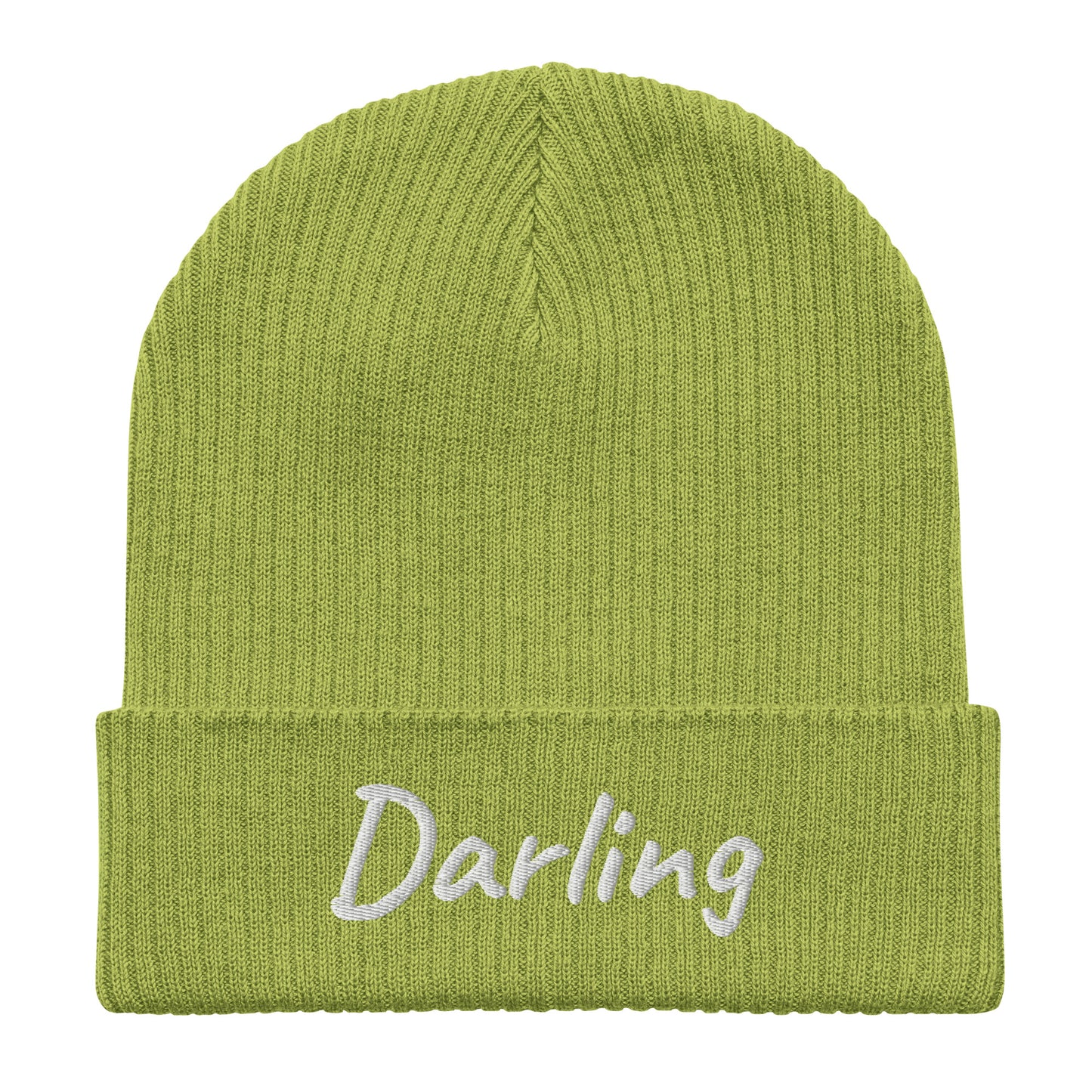 Darling Embroidered Ribbed Beanie 100% Organic Cotton 7 Colors Available