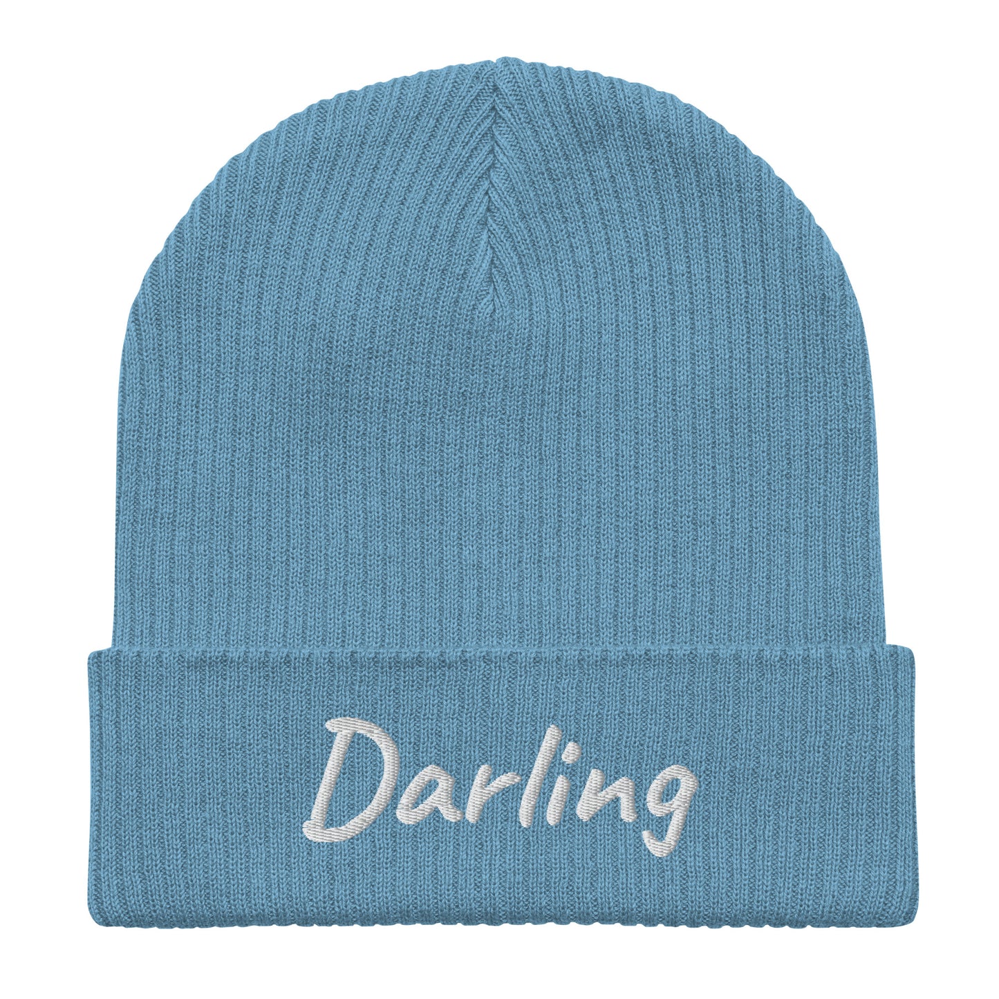 Darling Embroidered Ribbed Beanie 100% Organic Cotton 7 Colors Available