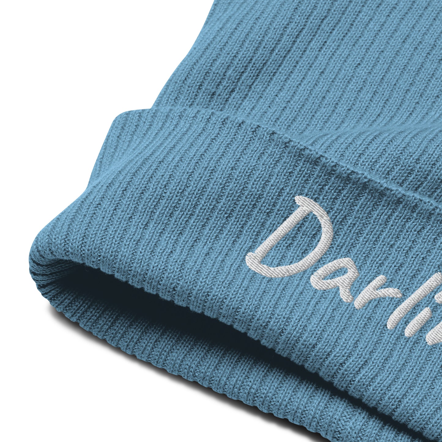 Darling Embroidered Ribbed Beanie 100% Organic Cotton 7 Colors Available