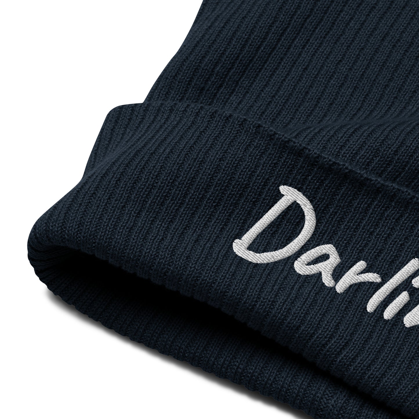 Darling Embroidered Ribbed Beanie 100% Organic Cotton 7 Colors Available
