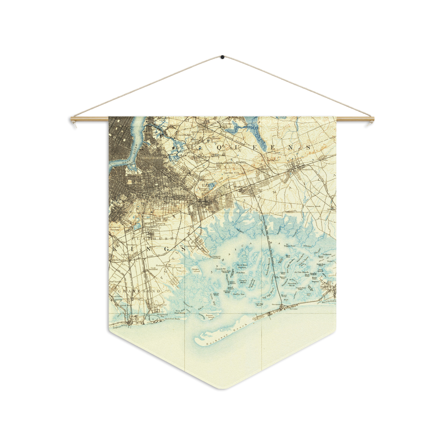 Pennant Banner 18″ × 21″ Brooklyn NY 1889 Historical Map