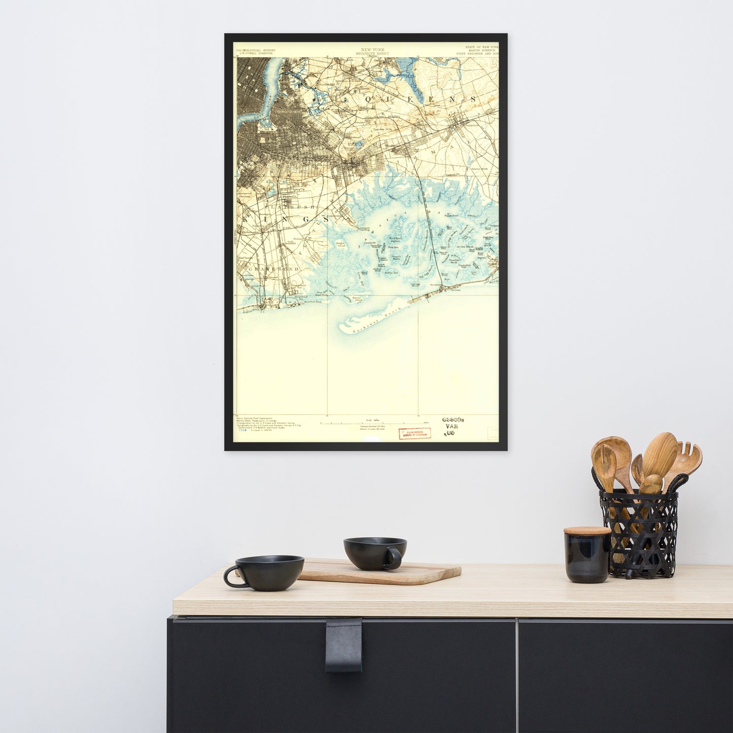 Framed Poster 24″×36″ Brooklyn NY 1889 Historical Map Black, Red Oak or White Frame