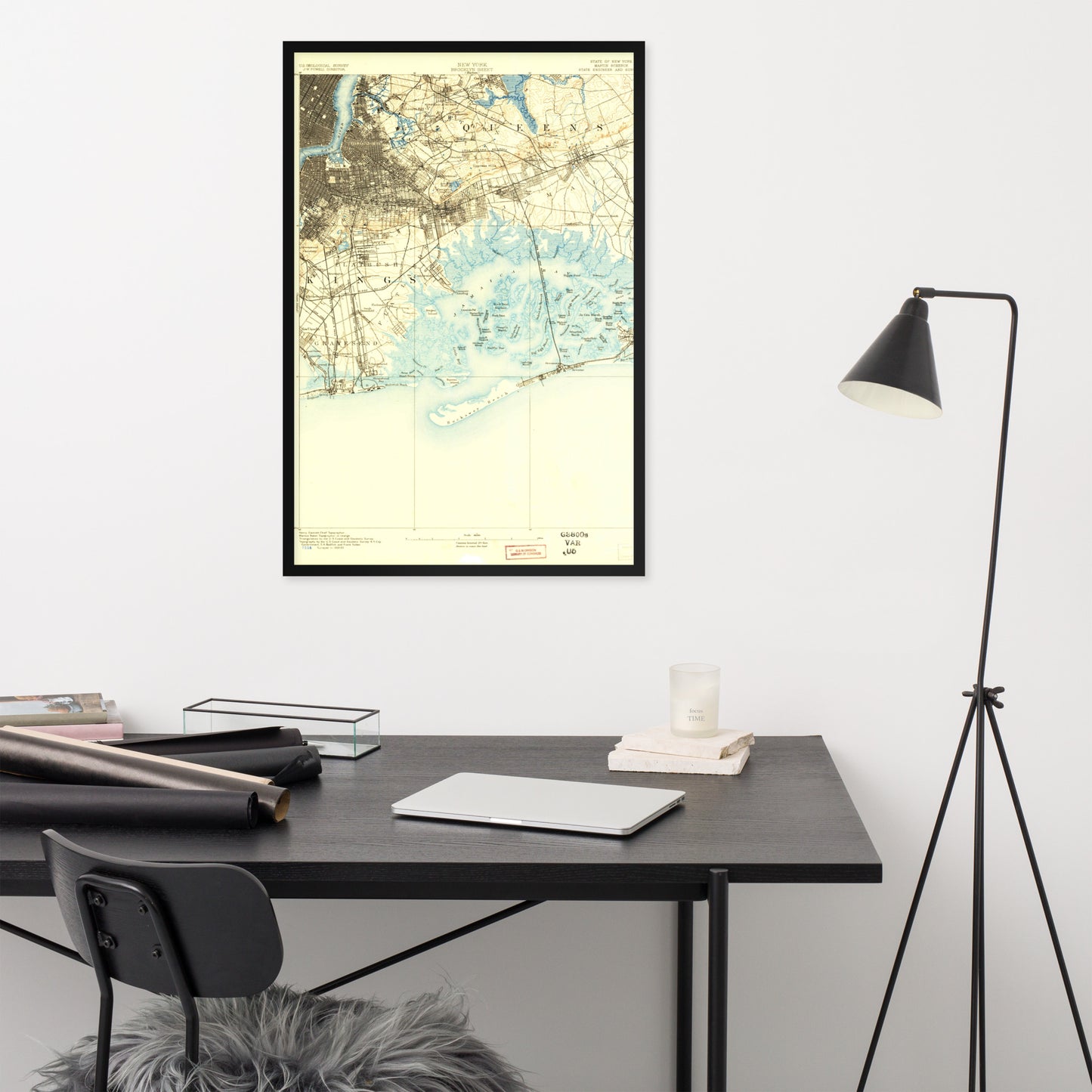 Framed Poster 24″×36″ Brooklyn NY 1889 Historical Map Black, Red Oak or White Frame