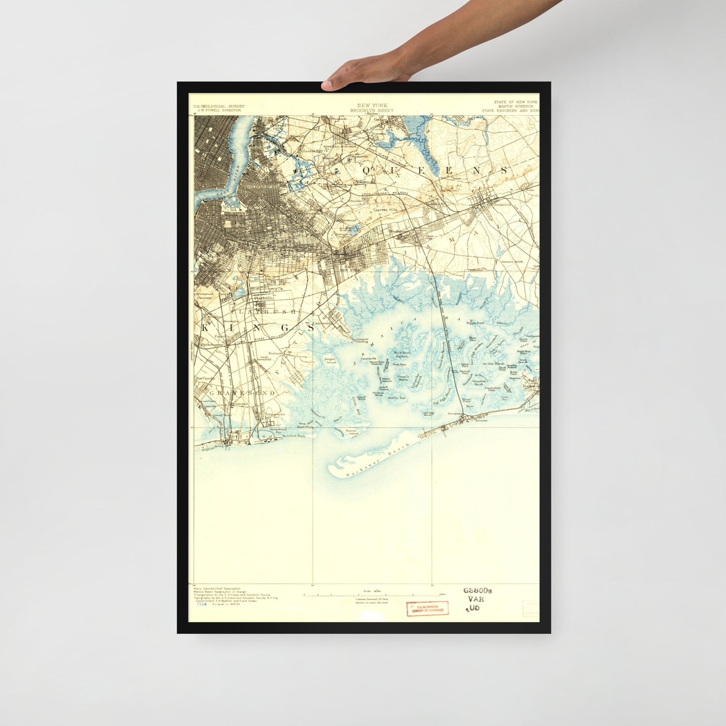 Framed Poster 24″×36″ Brooklyn NY 1889 Historical Map Black, Red Oak or White Frame