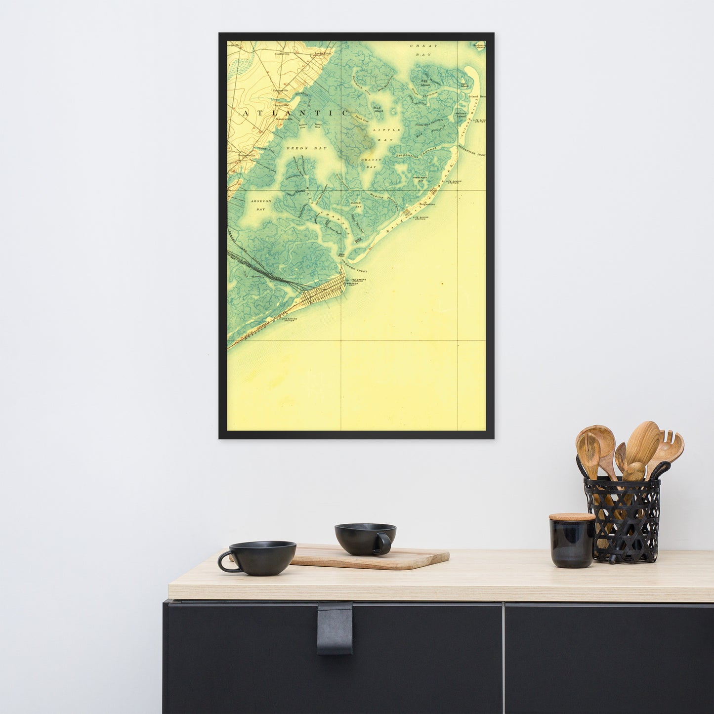 Framed Poster 24″×36″ Atlantic City NJ 1887 Historical Map Black, Red Oak or White Frame