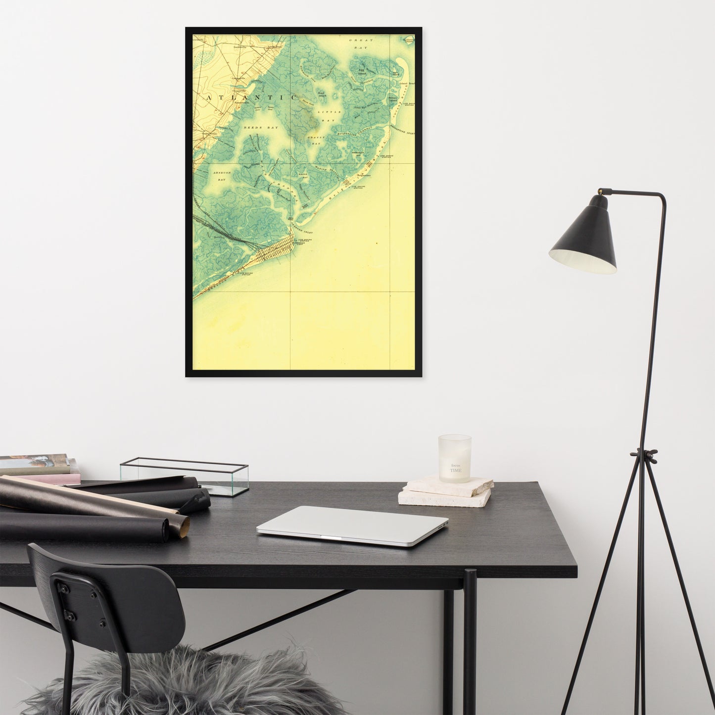 Framed Poster 24″×36″ Atlantic City NJ 1887 Historical Map Black, Red Oak or White Frame