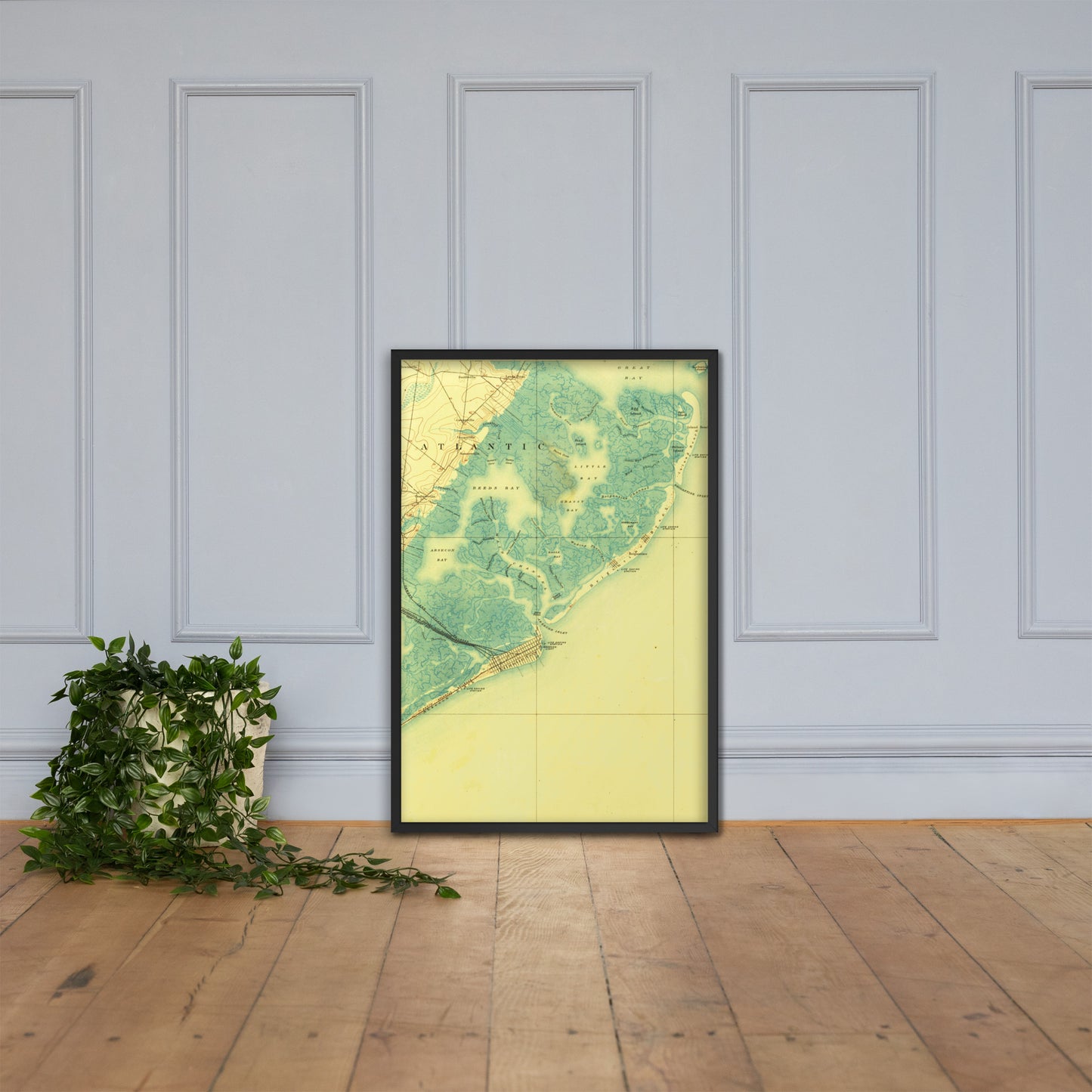Framed Poster 24″×36″ Atlantic City NJ 1887 Historical Map Black, Red Oak or White Frame