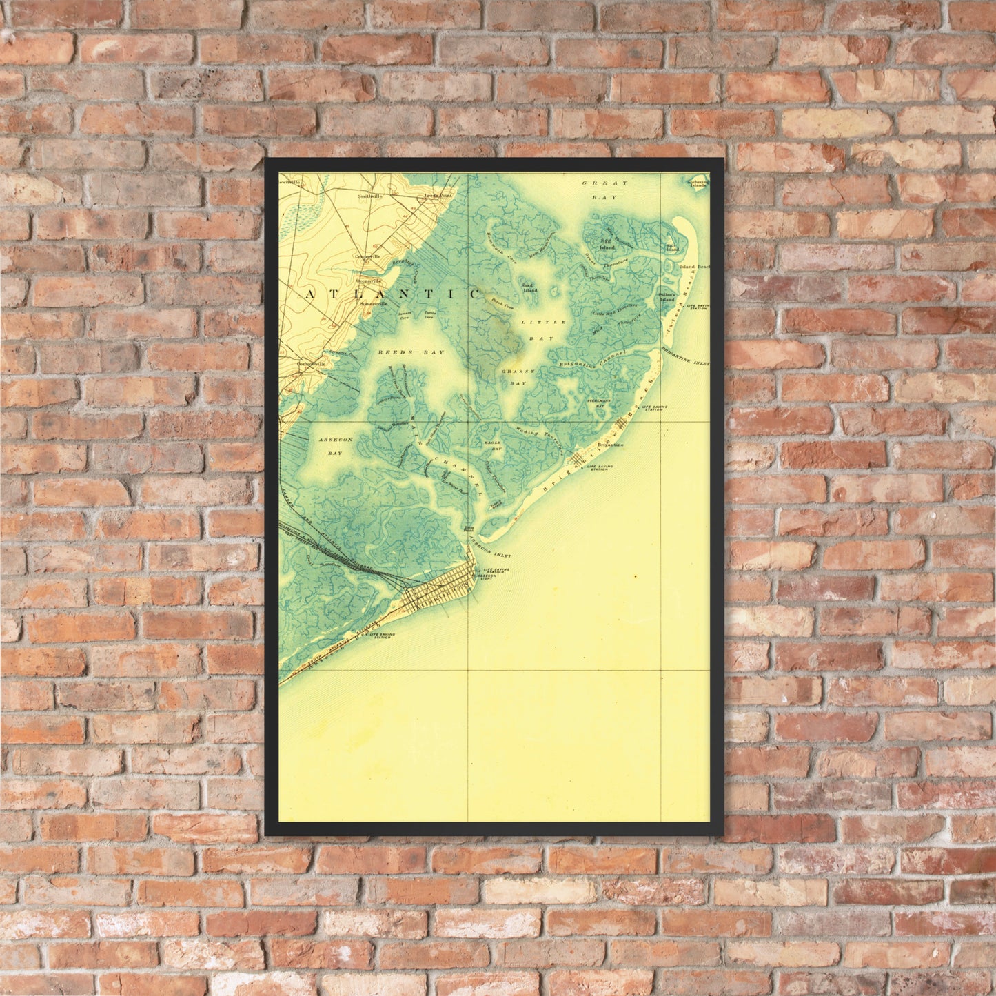 Framed Poster 24″×36″ Atlantic City NJ 1887 Historical Map Black, Red Oak or White Frame