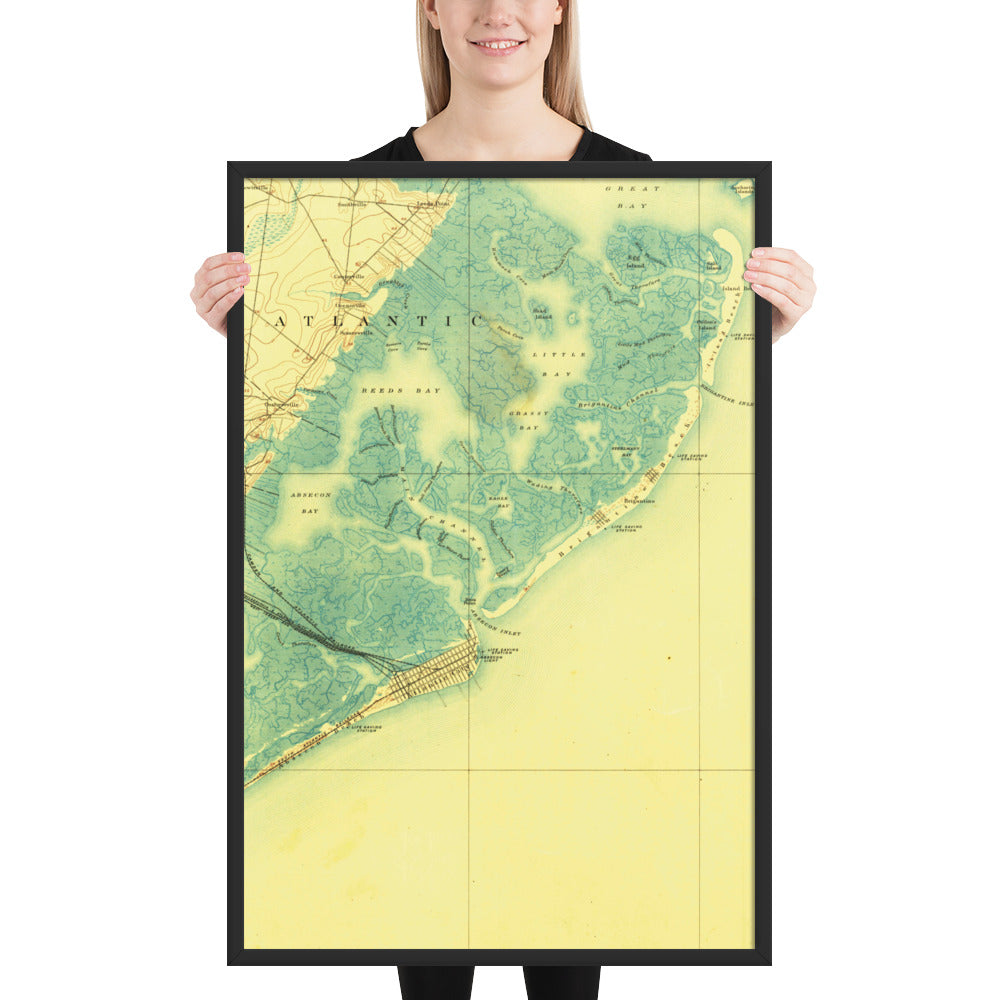 Framed Poster 24″×36″ Atlantic City NJ 1887 Historical Map Black, Red Oak or White Frame