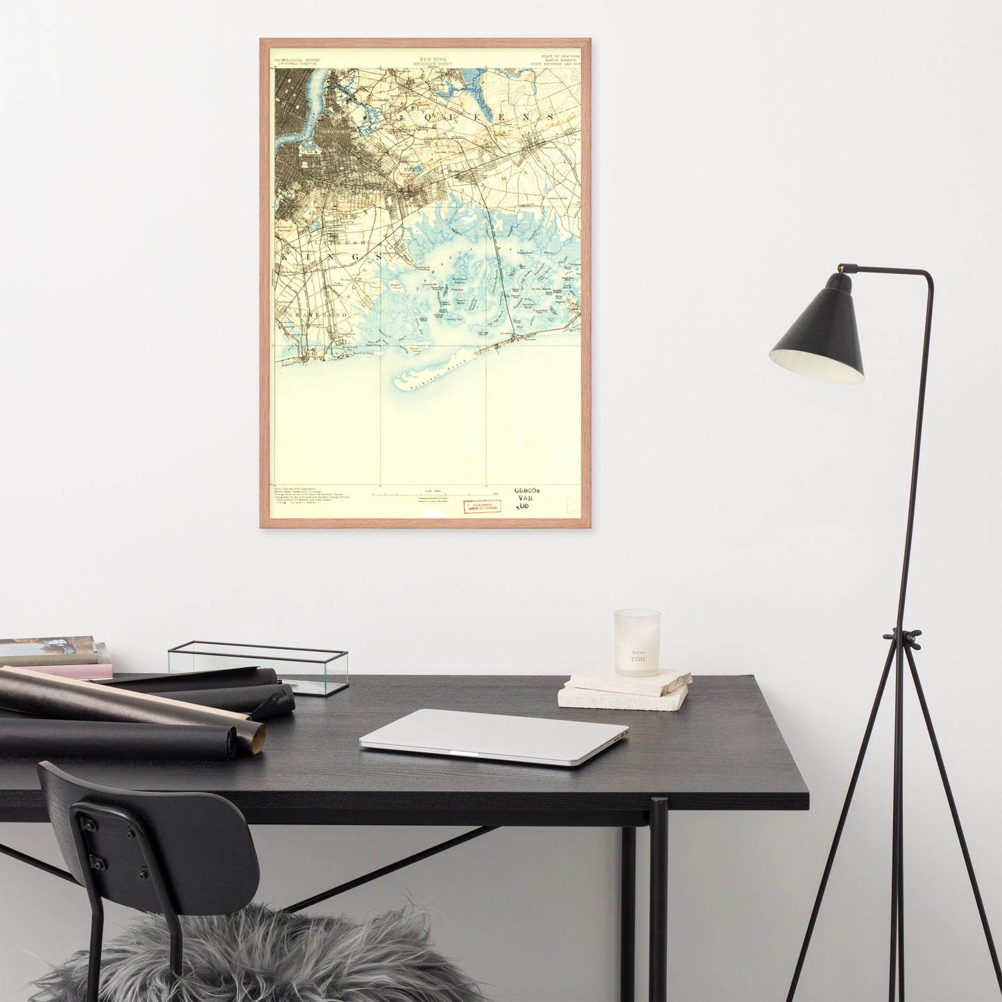 Framed Poster 24″×36″ Brooklyn NY 1889 Historical Map Black, Red Oak or White Frame