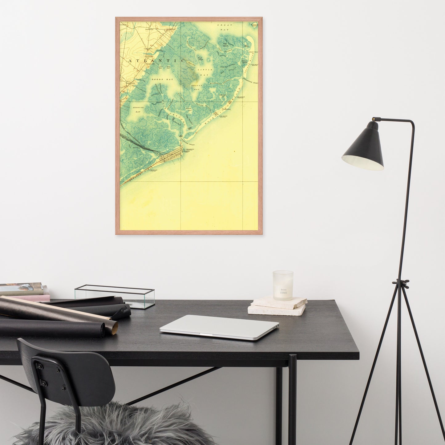 Framed Poster 24″×36″ Atlantic City NJ 1887 Historical Map Black, Red Oak or White Frame