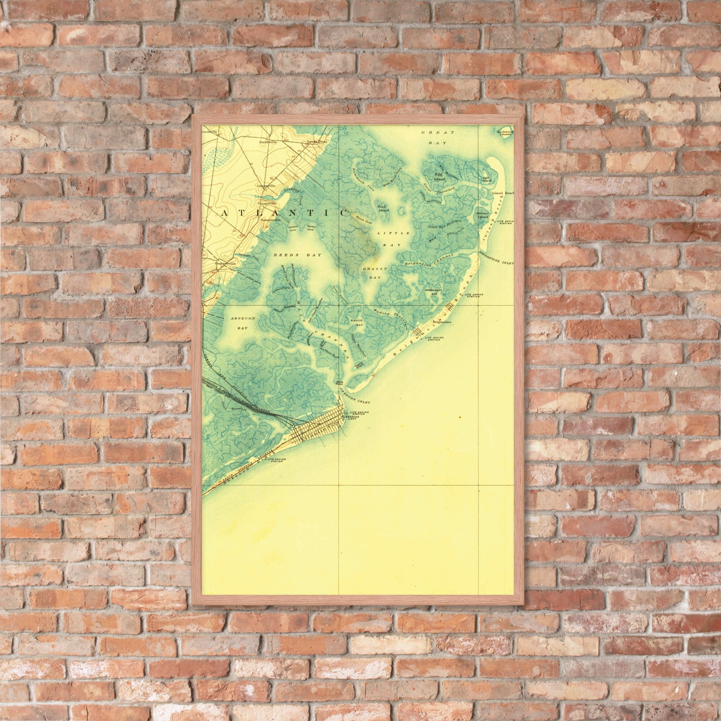 Framed Poster 24″×36″ Atlantic City NJ 1887 Historical Map Black, Red Oak or White Frame