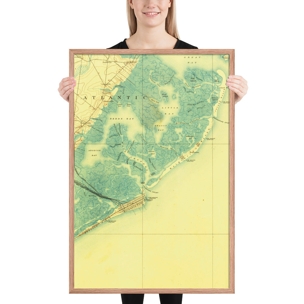 Framed Poster 24″×36″ Atlantic City NJ 1887 Historical Map Black, Red Oak or White Frame
