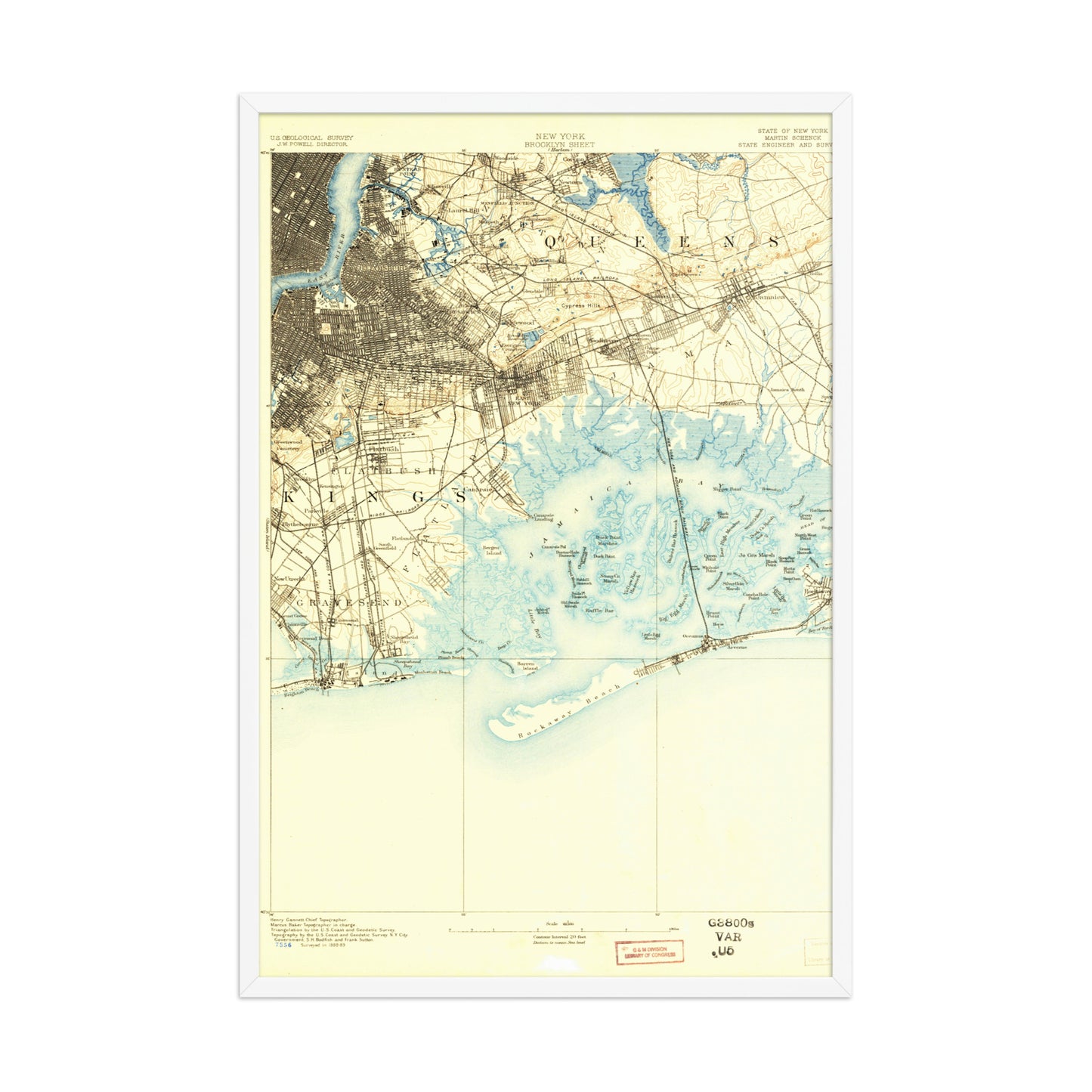 Framed Poster 24″×36″ Brooklyn NY 1889 Historical Map Black, Red Oak or White Frame