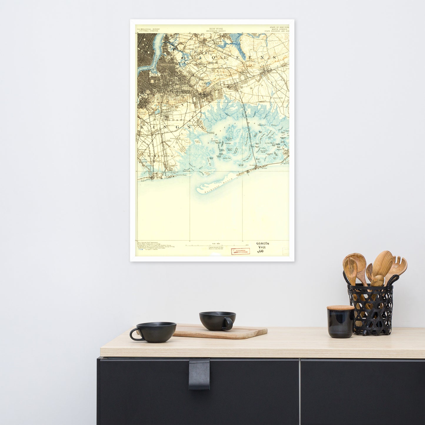 Framed Poster 24″×36″ Brooklyn NY 1889 Historical Map Black, Red Oak or White Frame
