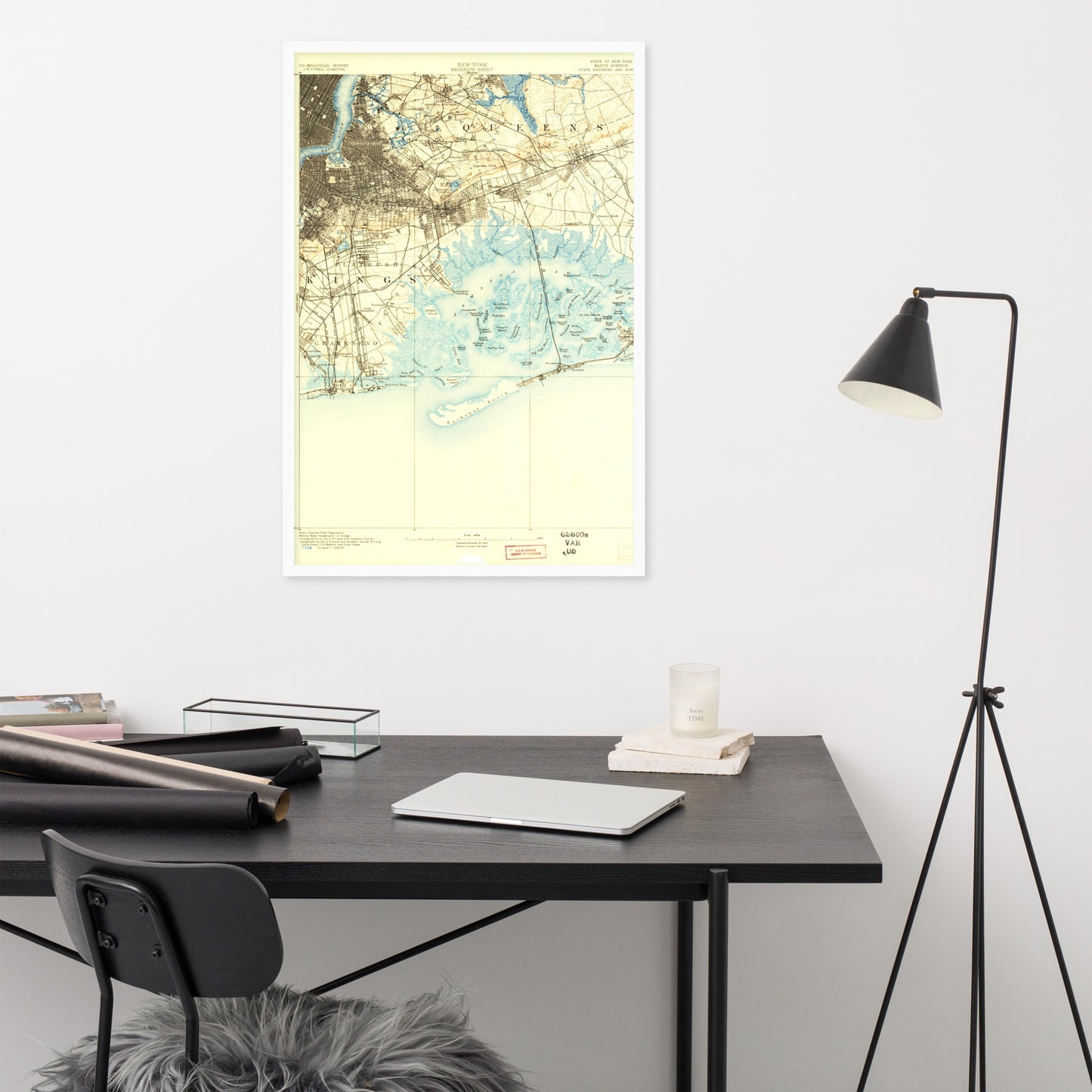Framed Poster 24″×36″ Brooklyn NY 1889 Historical Map Black, Red Oak or White Frame