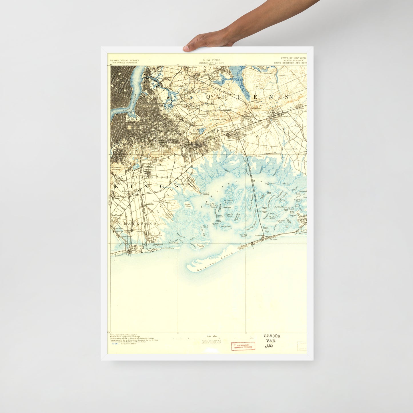 Framed Poster 24″×36″ Brooklyn NY 1889 Historical Map Black, Red Oak or White Frame