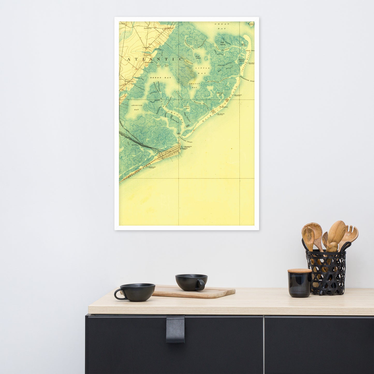 Framed Poster 24″×36″ Atlantic City NJ 1887 Historical Map Black, Red Oak or White Frame