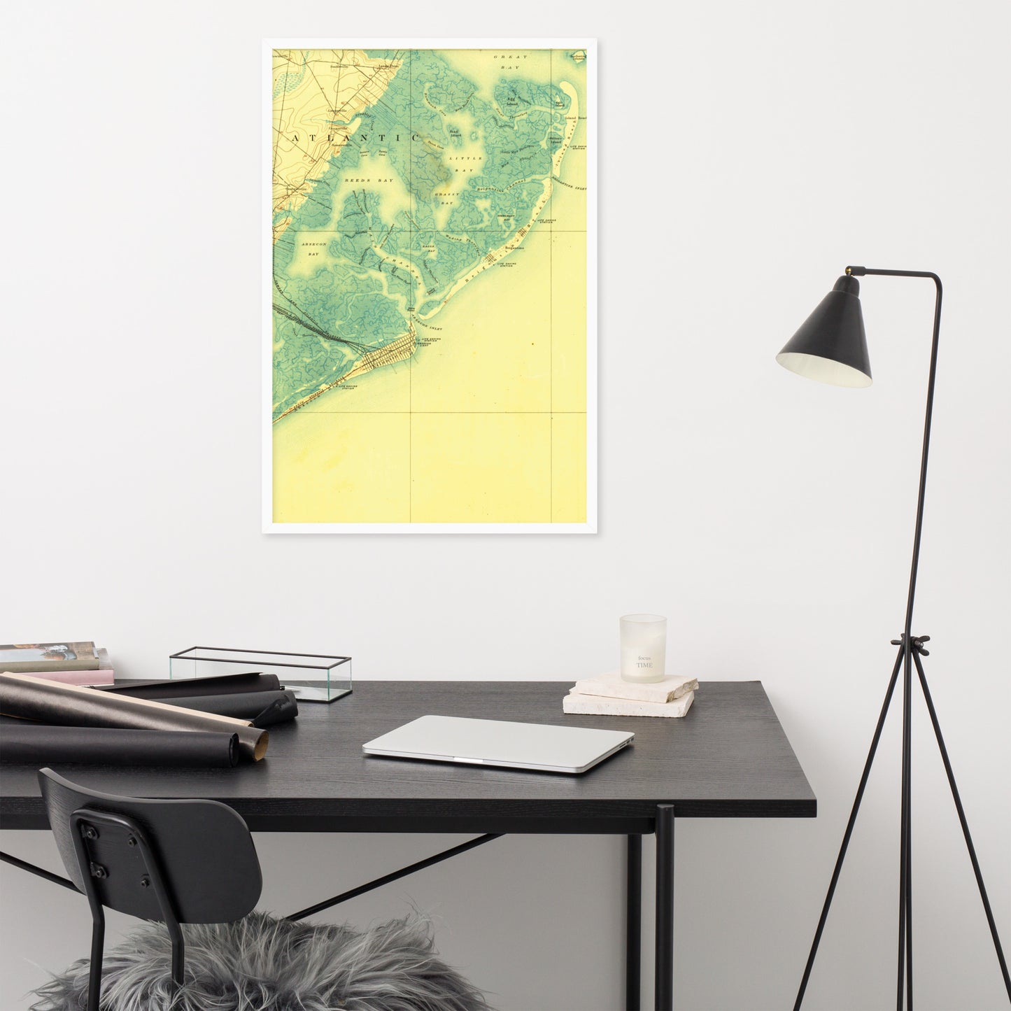 Framed Poster 24″×36″ Atlantic City NJ 1887 Historical Map Black, Red Oak or White Frame
