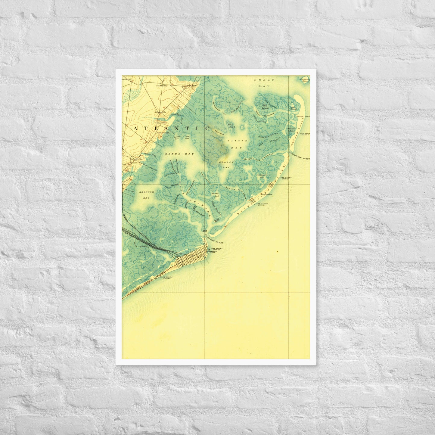 Framed Poster 24″×36″ Atlantic City NJ 1887 Historical Map Black, Red Oak or White Frame