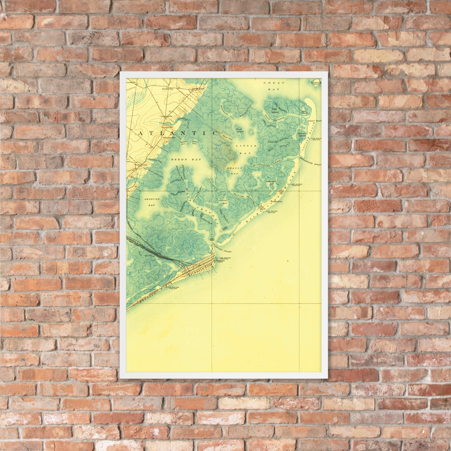 Framed Poster 24″×36″ Atlantic City NJ 1887 Historical Map Black, Red Oak or White Frame