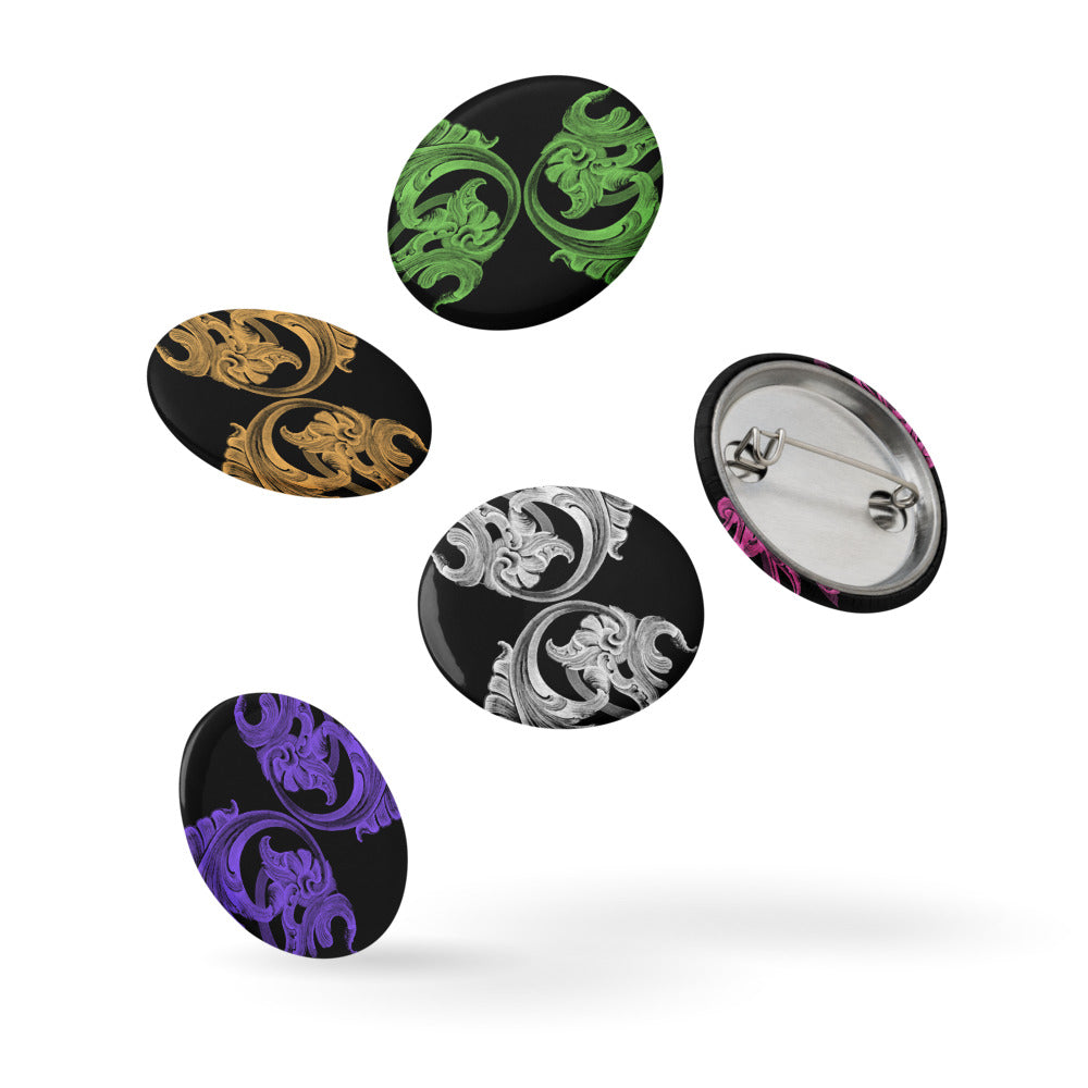 Art Nouveau Filigree Black Pin Button Set of 5 (1.25″)