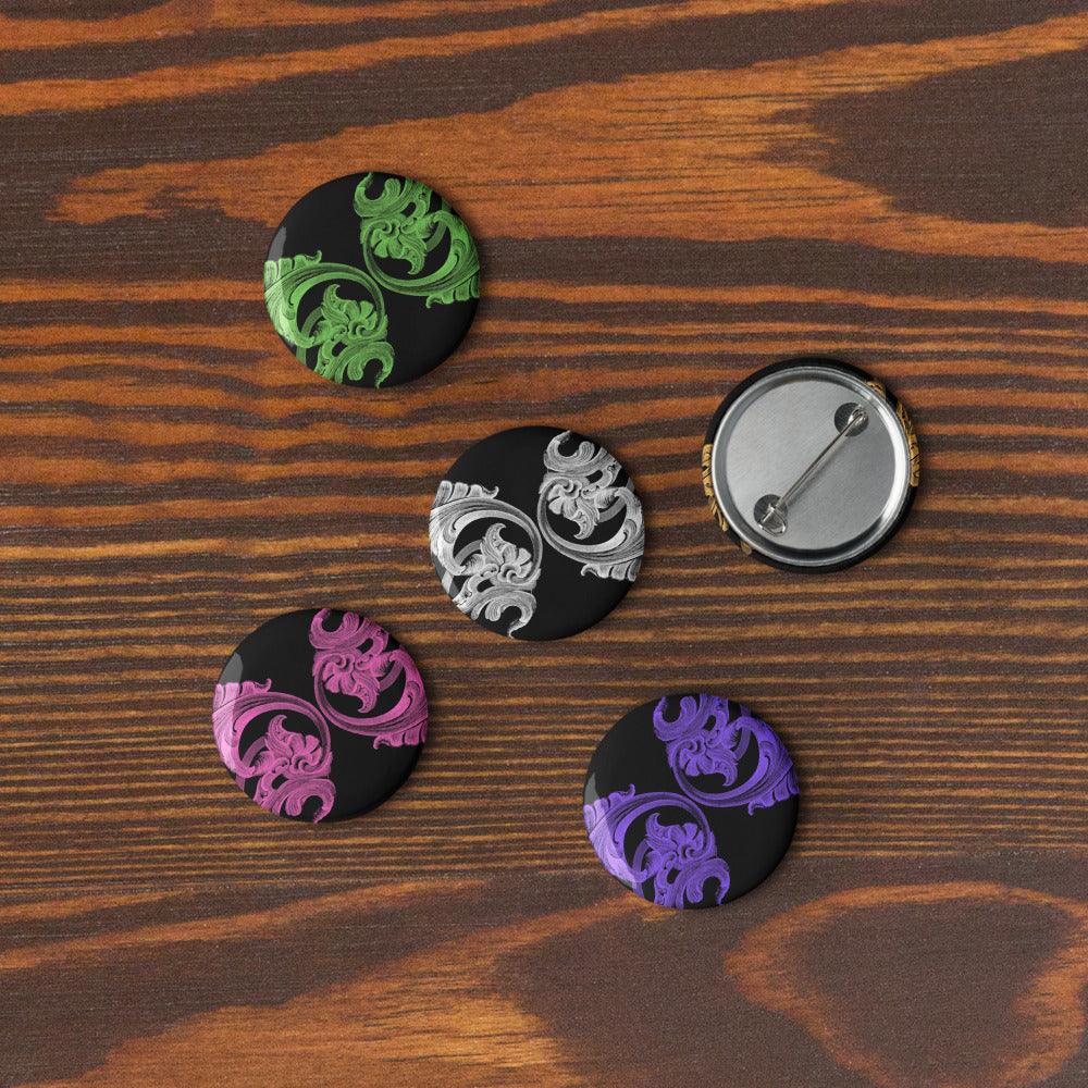 Art Nouveau Filigree Black Pin Button Set of 5 (1.25″)