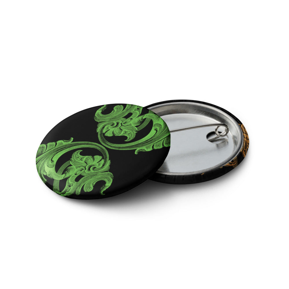 Art Nouveau Filigree Black Pin Button Set of 5 (1.25″)